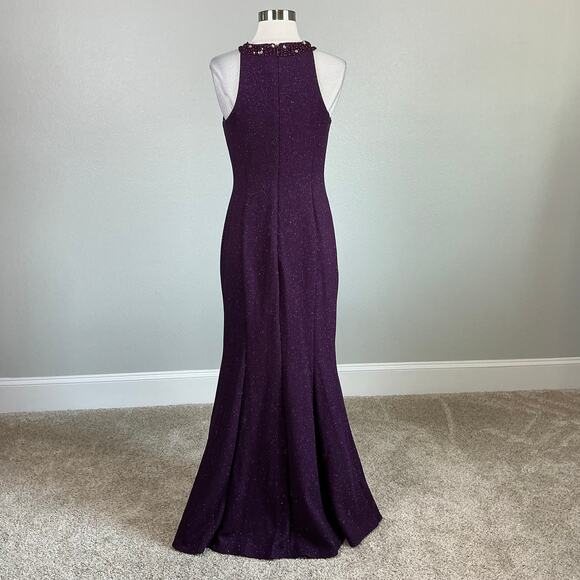 Beaded Mermaid Evening Gown Metallic Purple Size 8 Nightway Sleeveless Formal - Picture 6 of 12